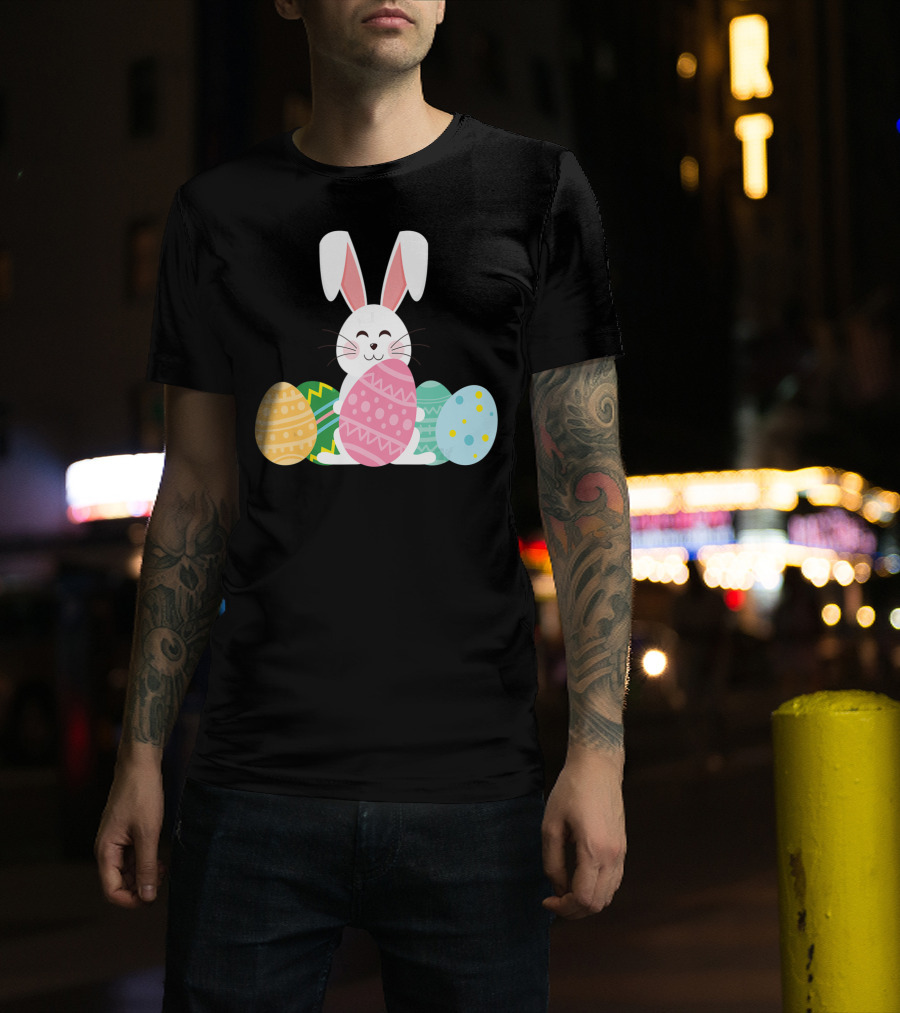 Cute Easter Bunny Egg Hunt Festive Colorful Eggs T-Shirt
