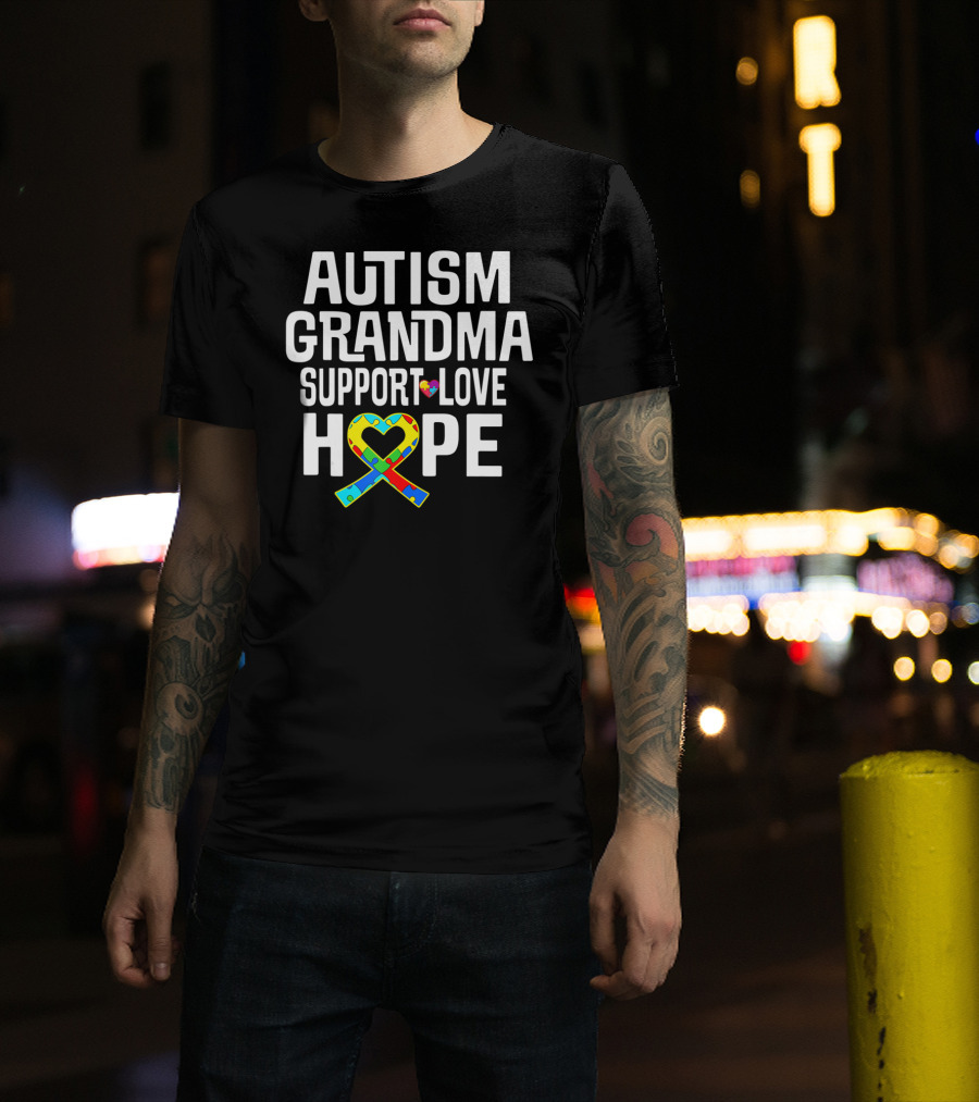 Autism Grandma Support Love Hope Heart Puzzle T-Shirt