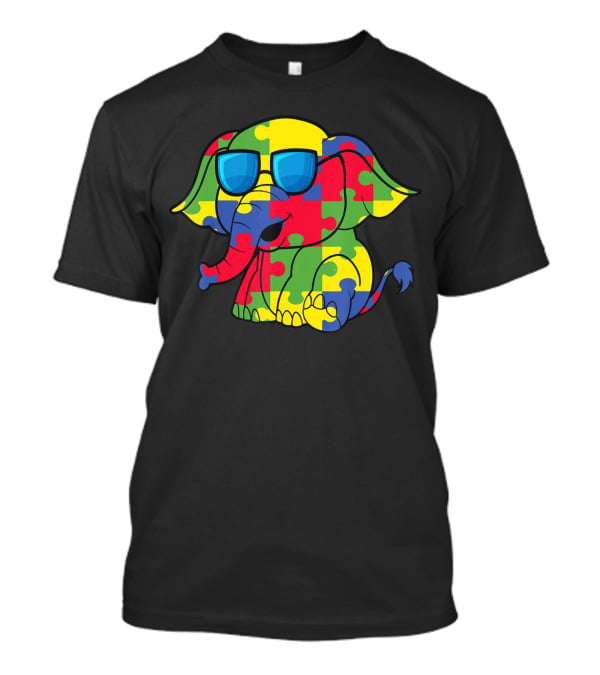 Autism Awareness Puzzle Pattern Elephant With Sunglasses T-Shirt