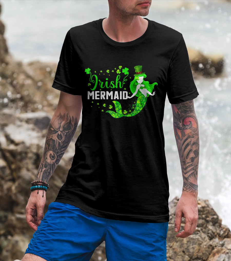 Irish Mermaid St Patrick Day Clover Hat T-Shirt