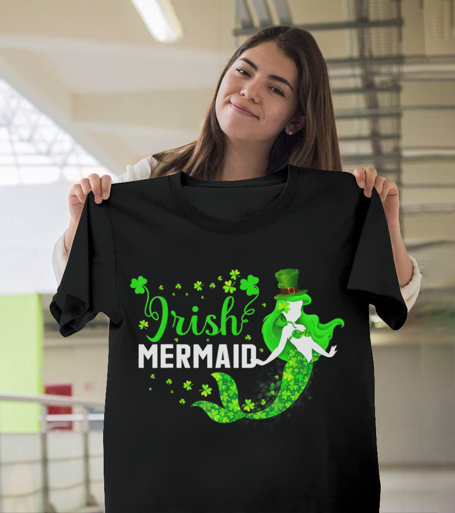 Irish Mermaid St Patrick Day Clover Hat T-Shirt