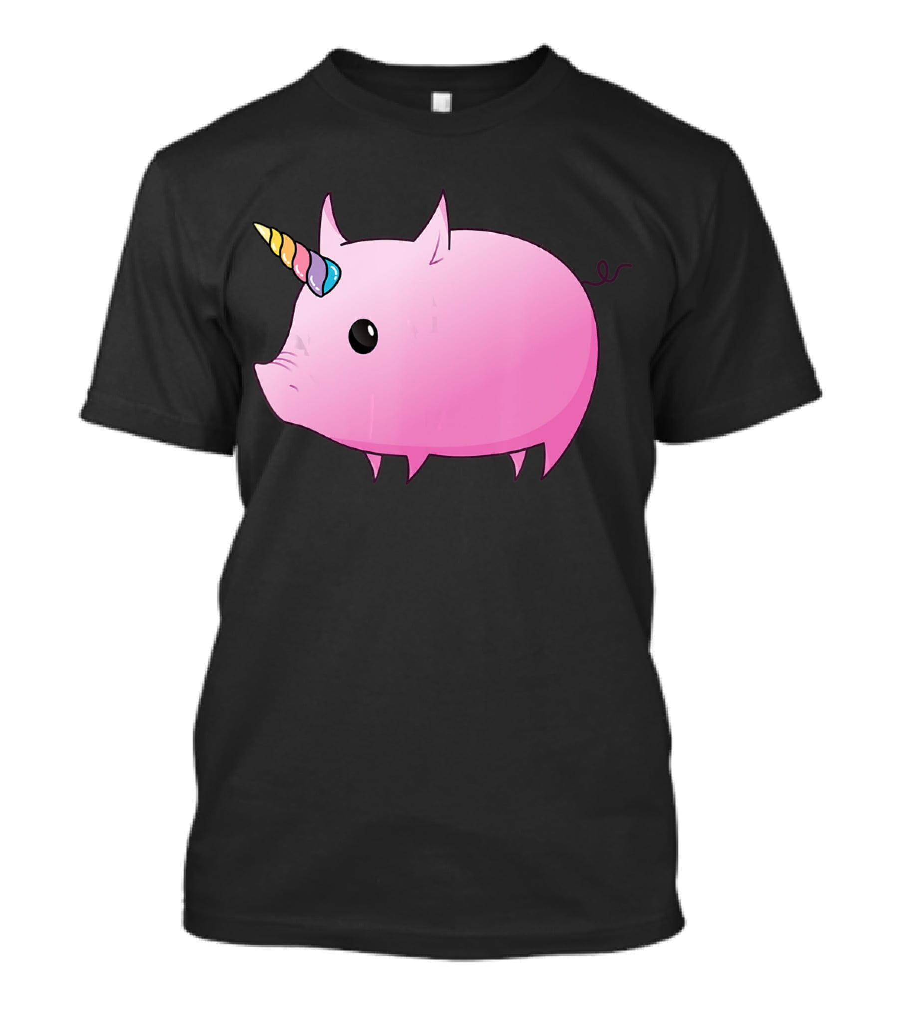 Unicorn Pig Rainbow Horn Adorable Cartoon Character T-Shirt