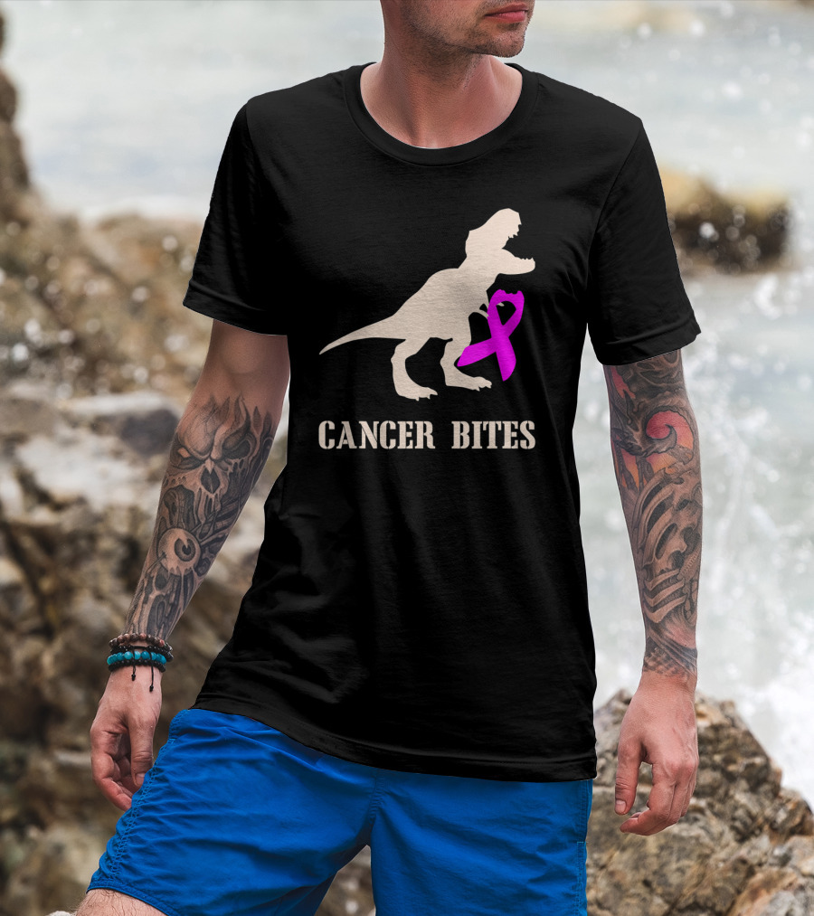 Cancer Bites Breast Cancer Dinosaur Pink T-Shirt