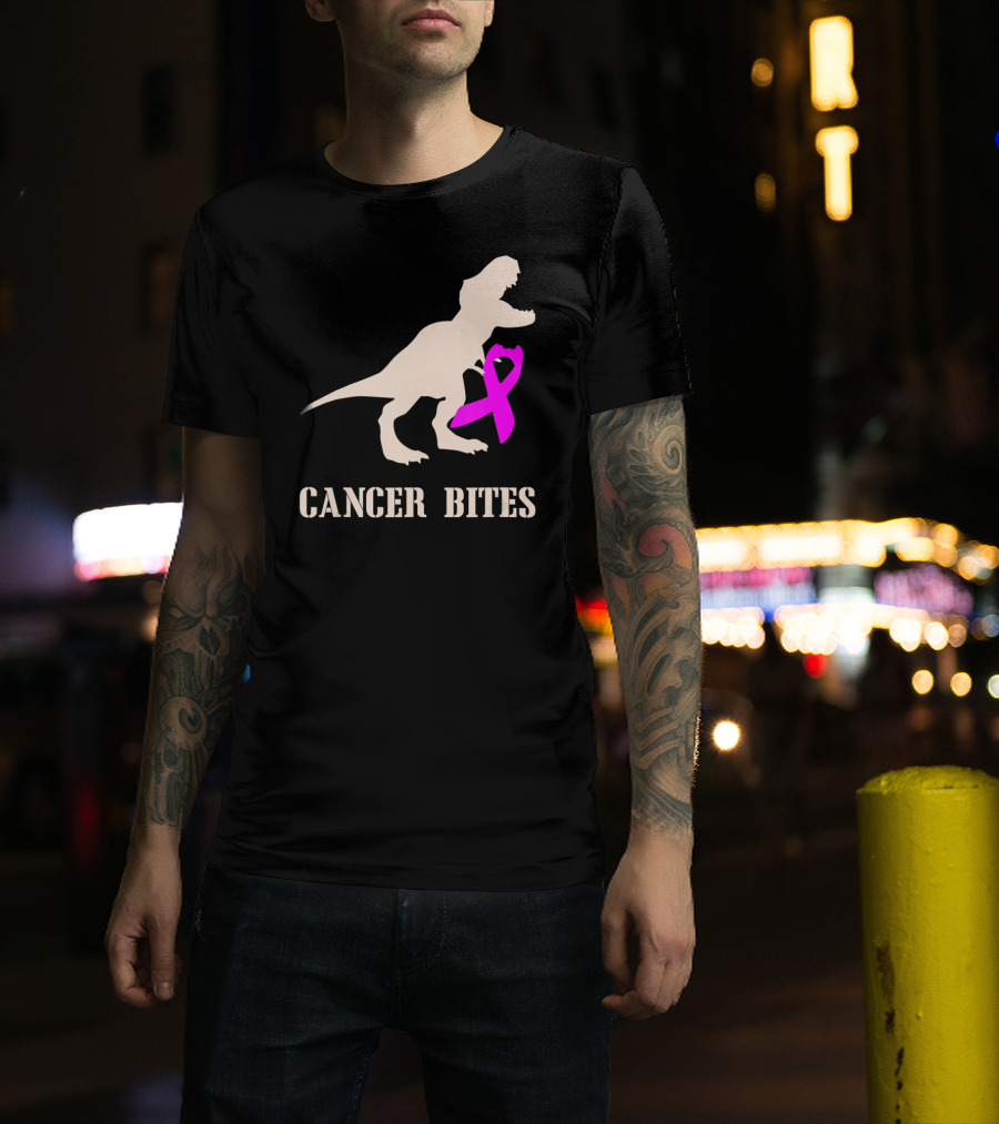 Cancer Bites Breast Cancer Dinosaur Pink T-Shirt