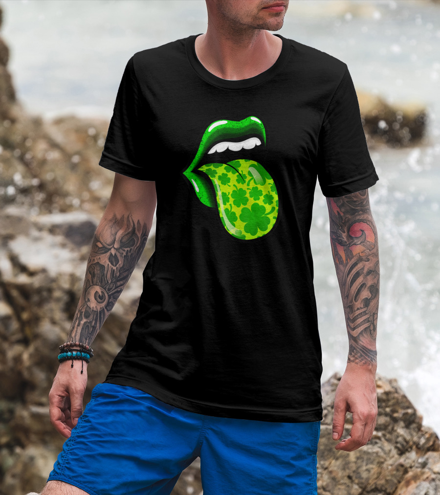 Green Shamrock Lips St Patricks Day Women T-Shirt