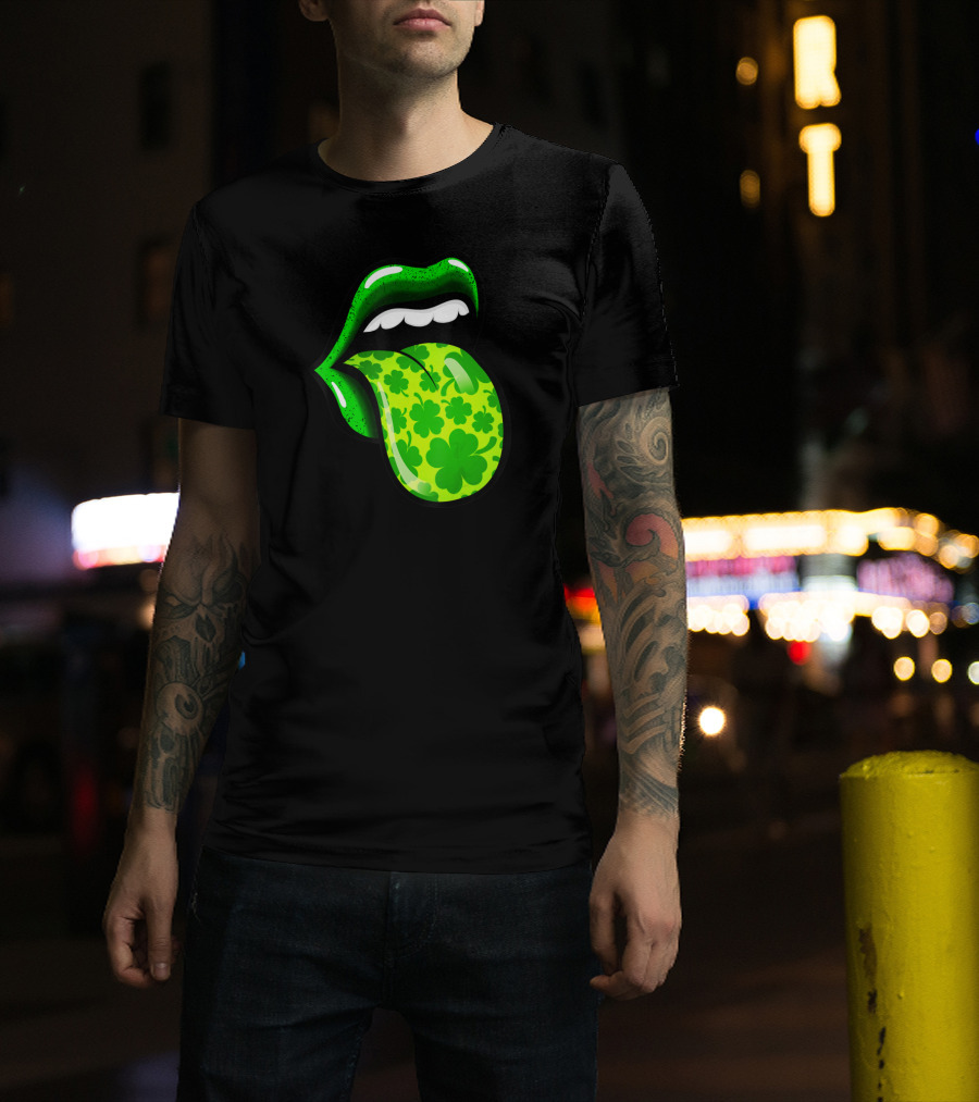 Green Shamrock Lips St Patricks Day Women T-Shirt