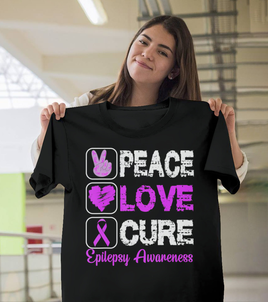 Peace Love Cure Epilepsy Awareness T-Shirt