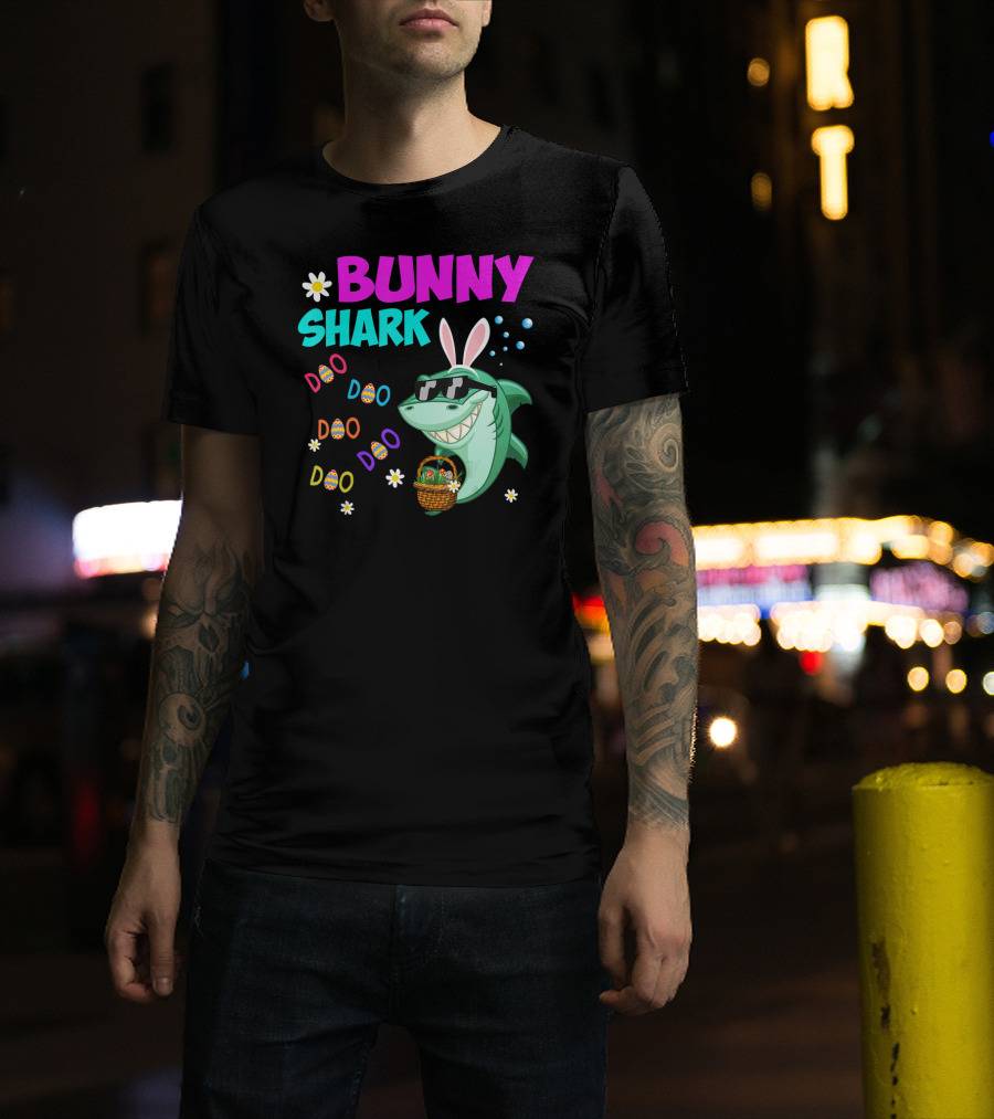 Bunny Shark Doo Easter Toddler Bunny Shark Sunglasses Basket T-Shirt