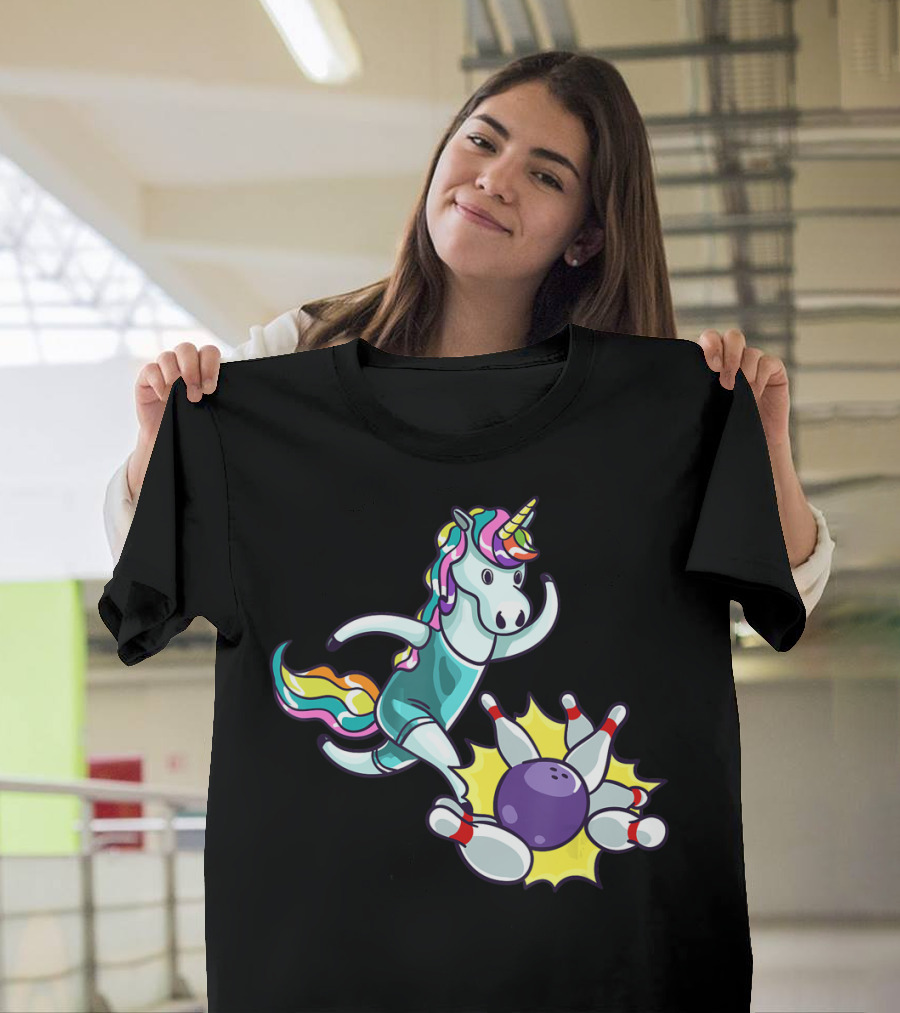 Bowling Unicorn Striking Pins USA Lover T-Shirt