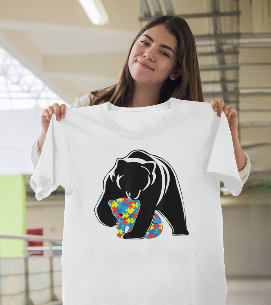 Papa Bear Autism Awareness Puzzle Bear Embrace T-Shirt