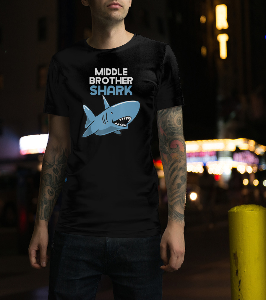 Middle Brother Shark Funny Family Cute Cartoon Shark T-Shirt
