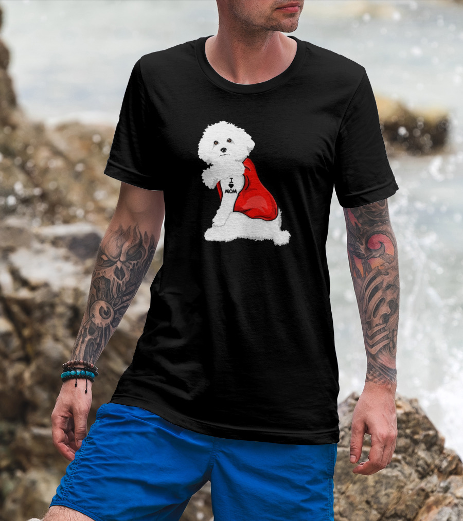 Bichon Frise I Love Mom Tattoo Red Cape T-Shirt