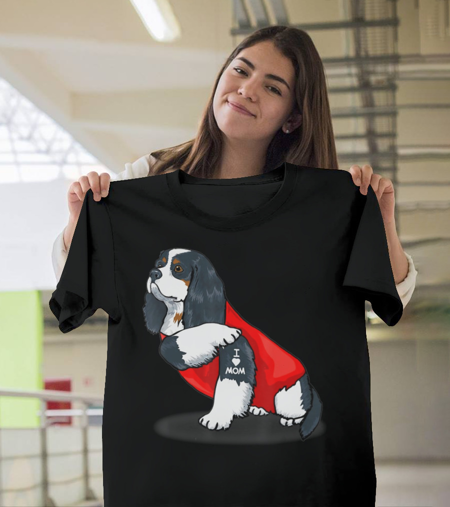 Cavalier King Charles Spaniel I Love Mom Dog With Red T-Shirt