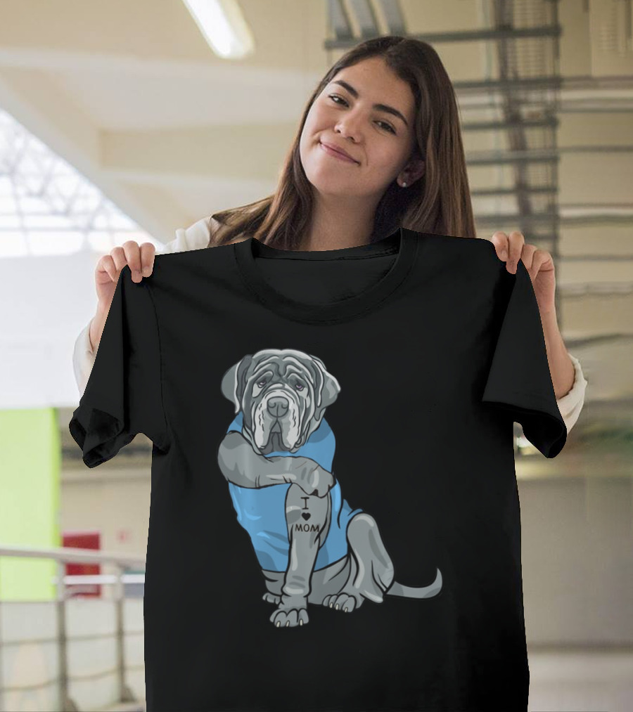 Neapolitan Mastiff I Love Mom Tattoo Dog Wearing Blue T-Shirt
