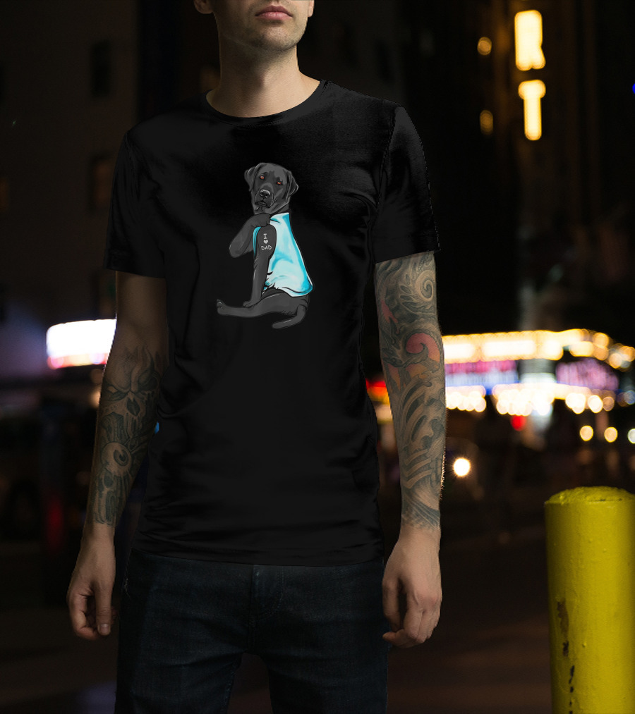 I Love Dad Black Labrador Wearing Blue T-Shirt