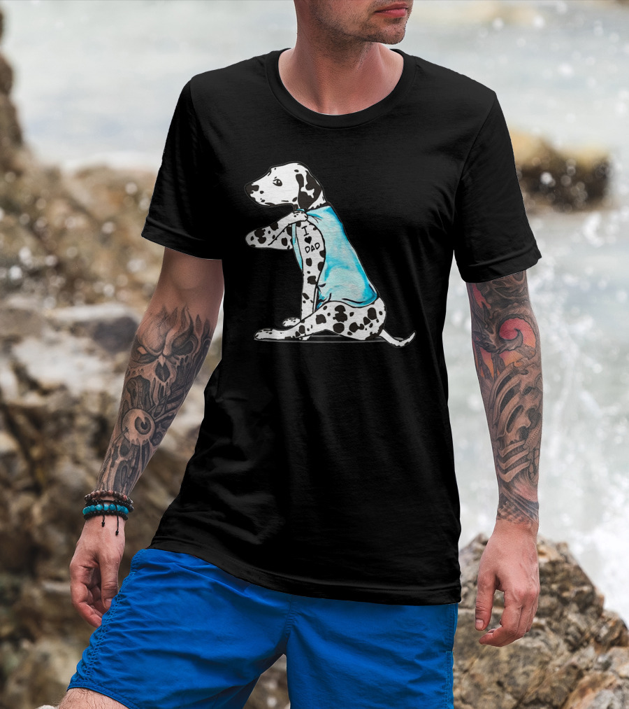 Dalmatian I Love DAD Blue Shirt Cute Dog T-Shirt