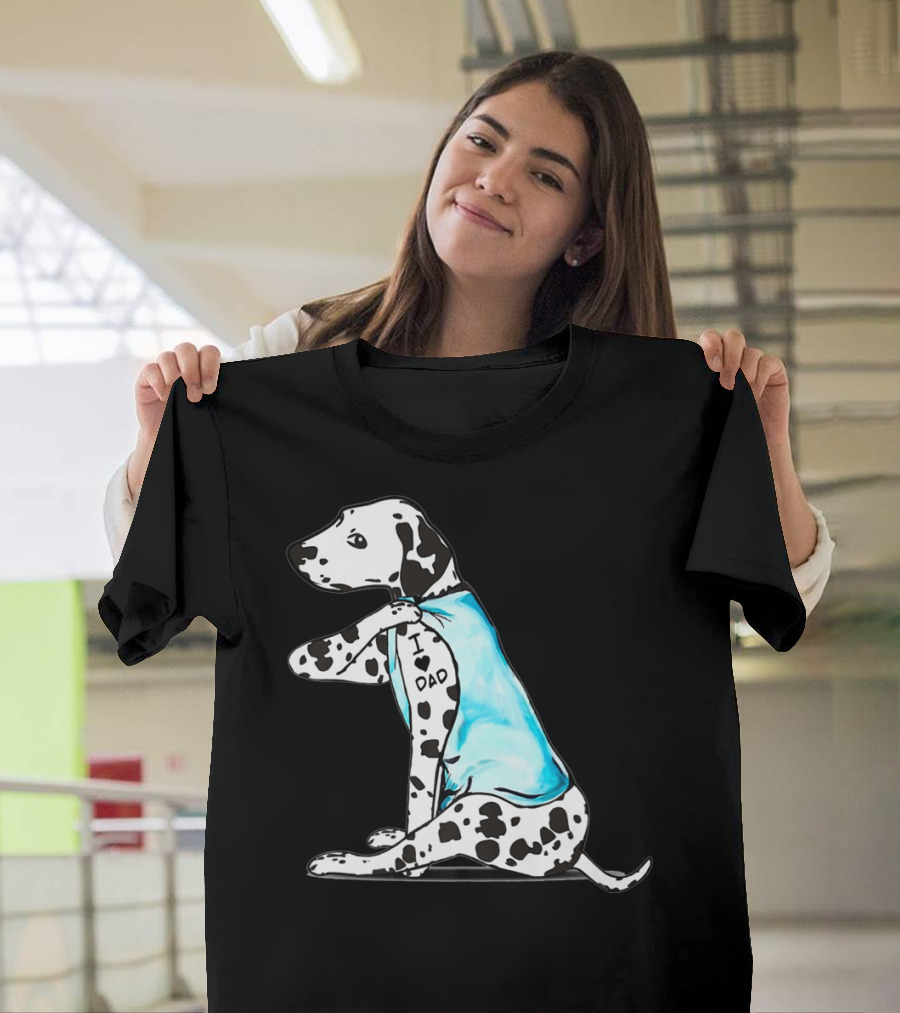 Dalmatian I Love DAD Blue Shirt Cute Dog T-Shirt