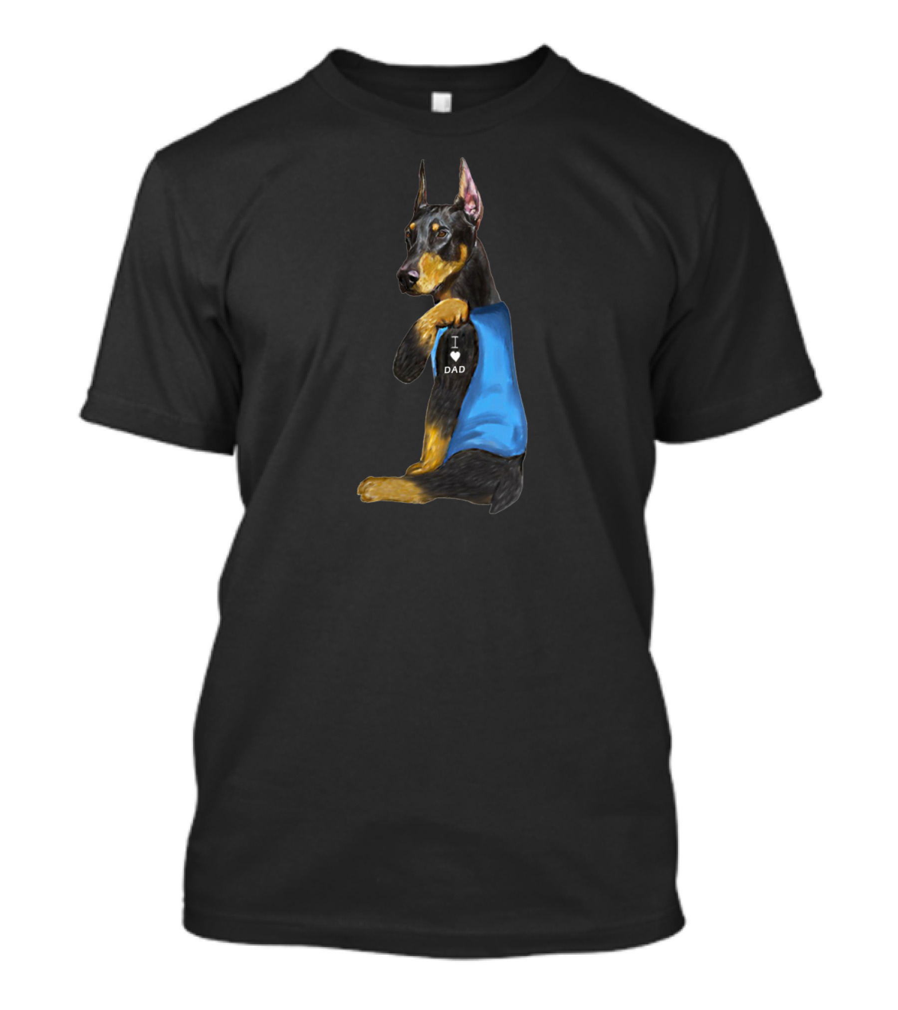 Dobermann I Love Dad Wearing Blue Vest T-Shirt