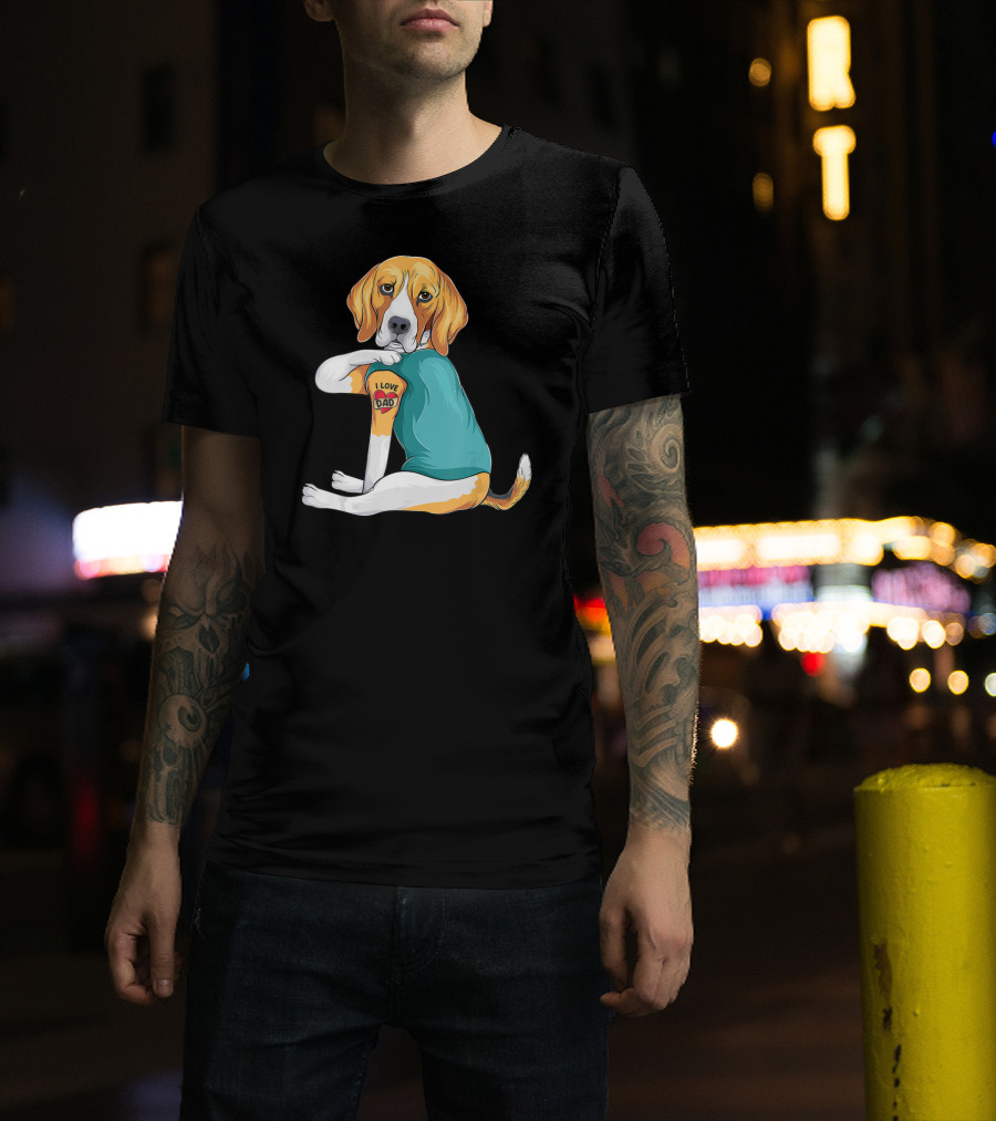 Father's Day Beagle I Love Dad Tattoo Dog Wearing T-Shirt