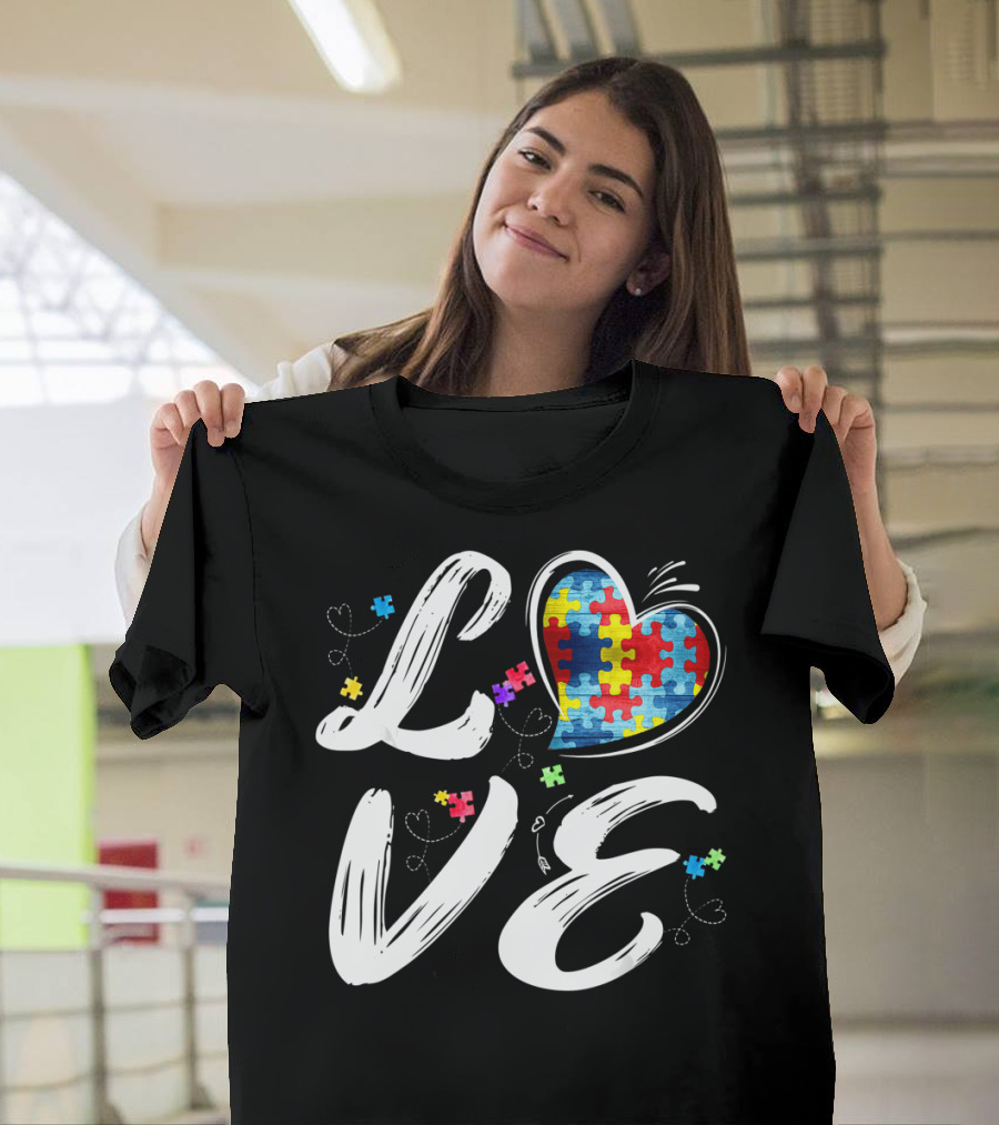 LOVE Heart Puzzle Autism Awareness T-Shirt