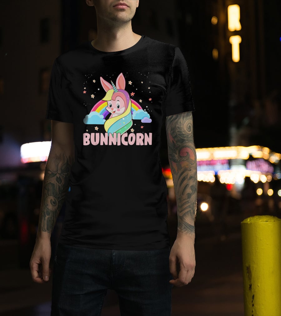 Bunnicorn Rainbow Unicorn Easter Clouds Stars T-Shirt