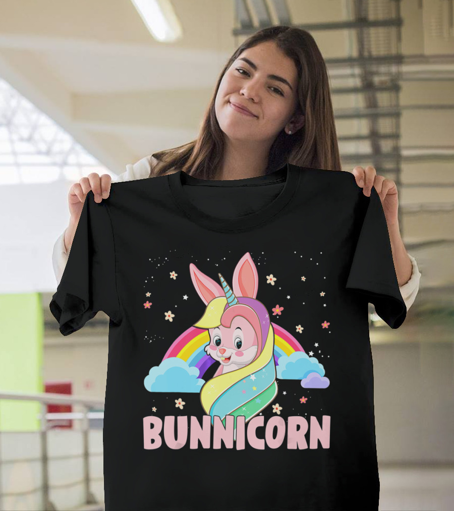 Bunnicorn Rainbow Unicorn Easter Clouds Stars T-Shirt