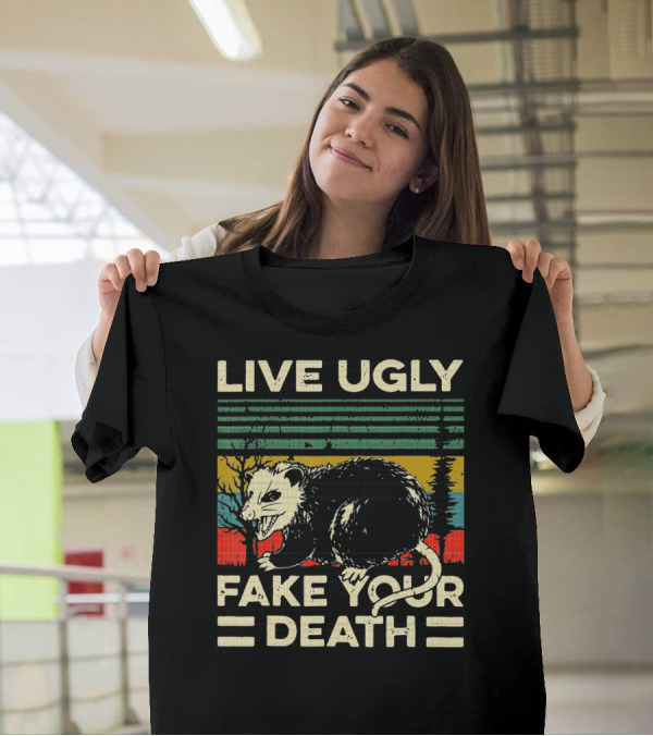 Live Ugly Fake Your Death Opossum Vintage 80s T-Shirt