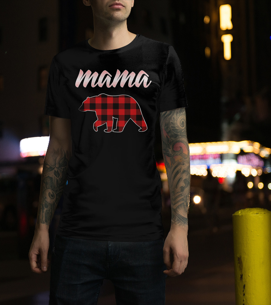 Mama Bear Buffalo Plaid Print T-Shirt