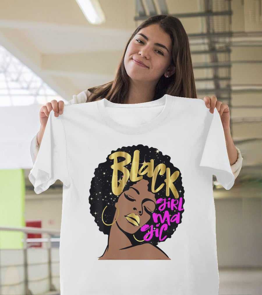 Black Girl Magic Gold Stars Afro Beauty T-Shirt