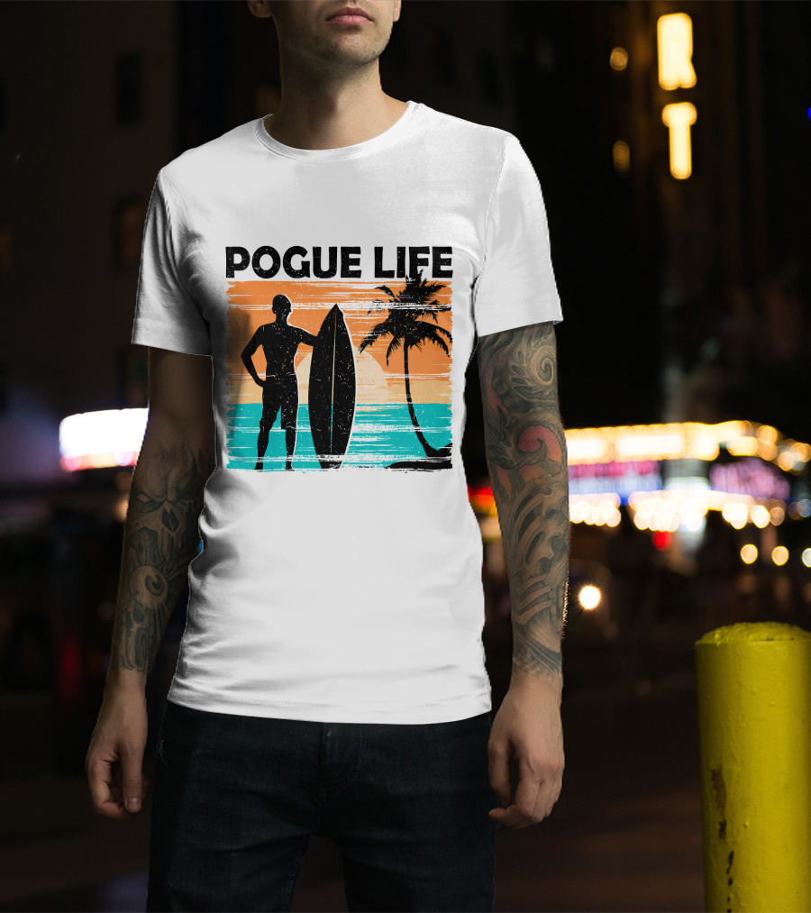 Pogue Life Outer Banks OBX Surf Silhouette Beach Sunset Palm Tree T-Shirt