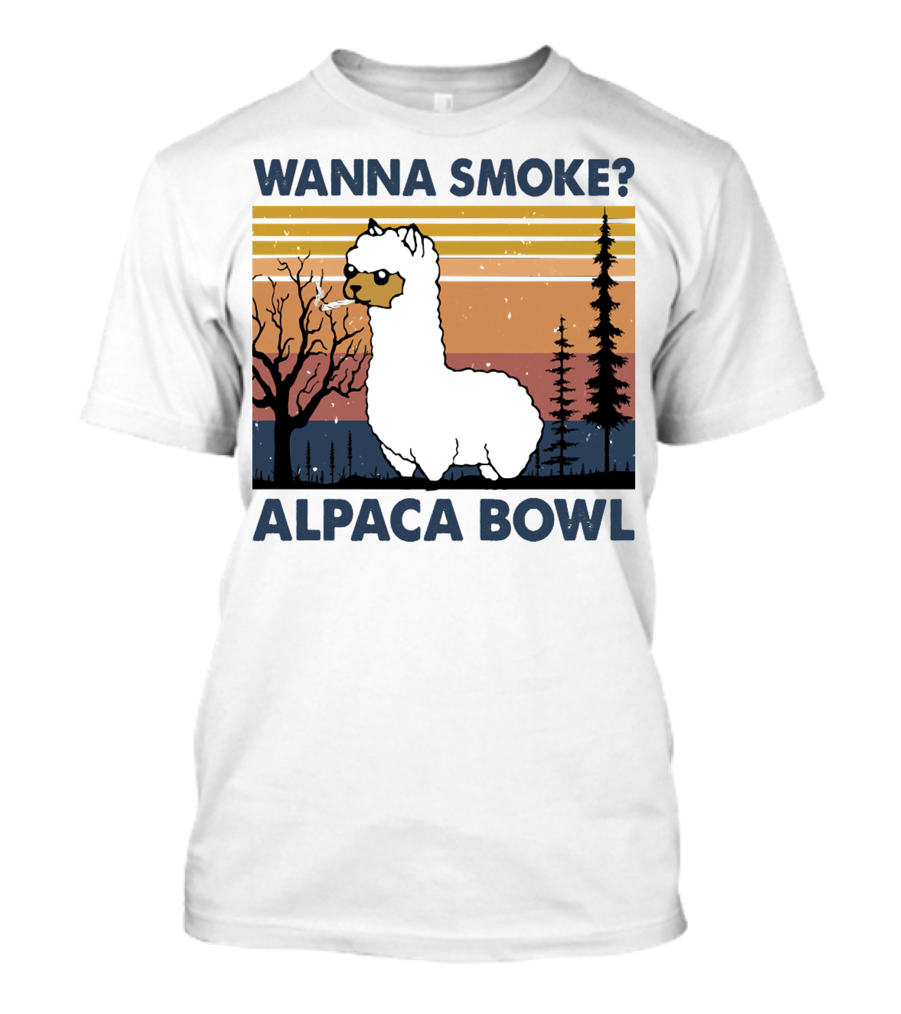 Wanna Smoke Alpaca Bowl Vintage Forest Sunset Alpaca T-Shirt