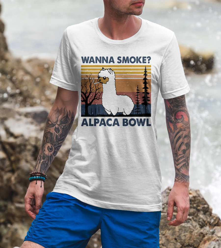 Wanna Smoke Alpaca Bowl Vintage Forest Sunset Alpaca T-Shirt