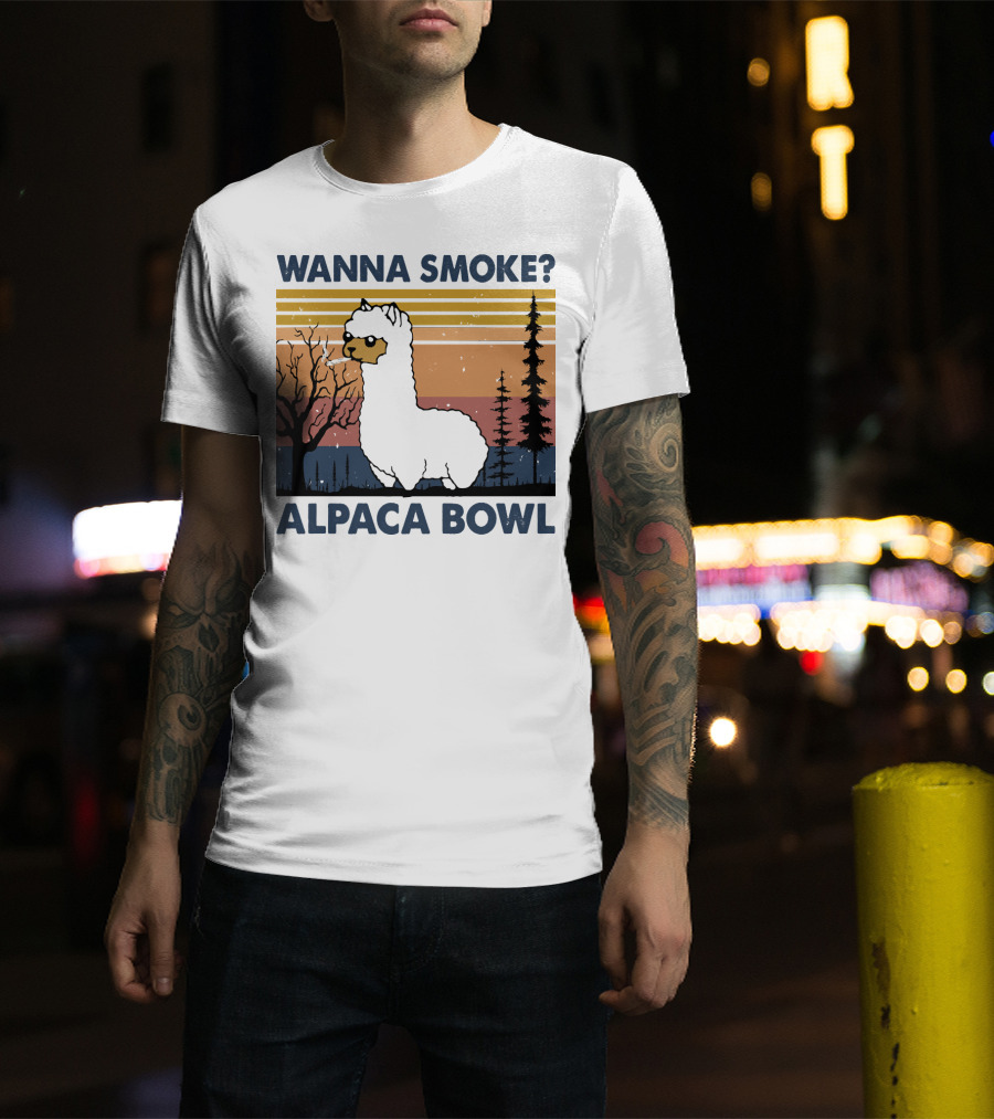 Wanna Smoke Alpaca Bowl Vintage Forest Sunset Alpaca T-Shirt