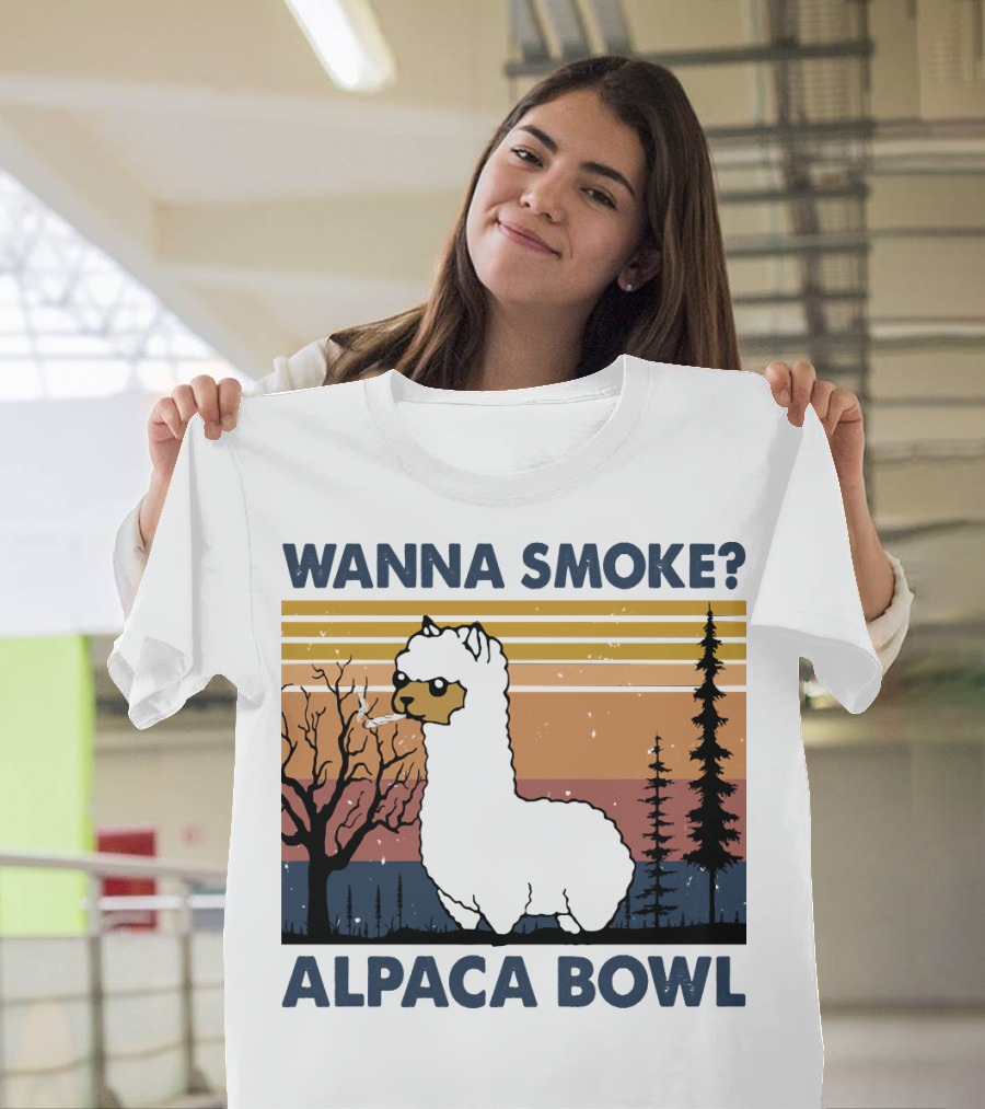 Wanna Smoke Alpaca Bowl Vintage Forest Sunset Alpaca T-Shirt