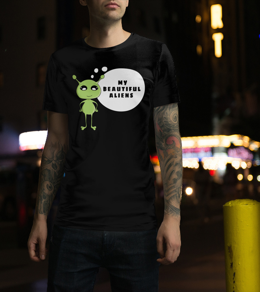 My Beautiful Aliens Ogfam Green Cartoon Character T-Shirt