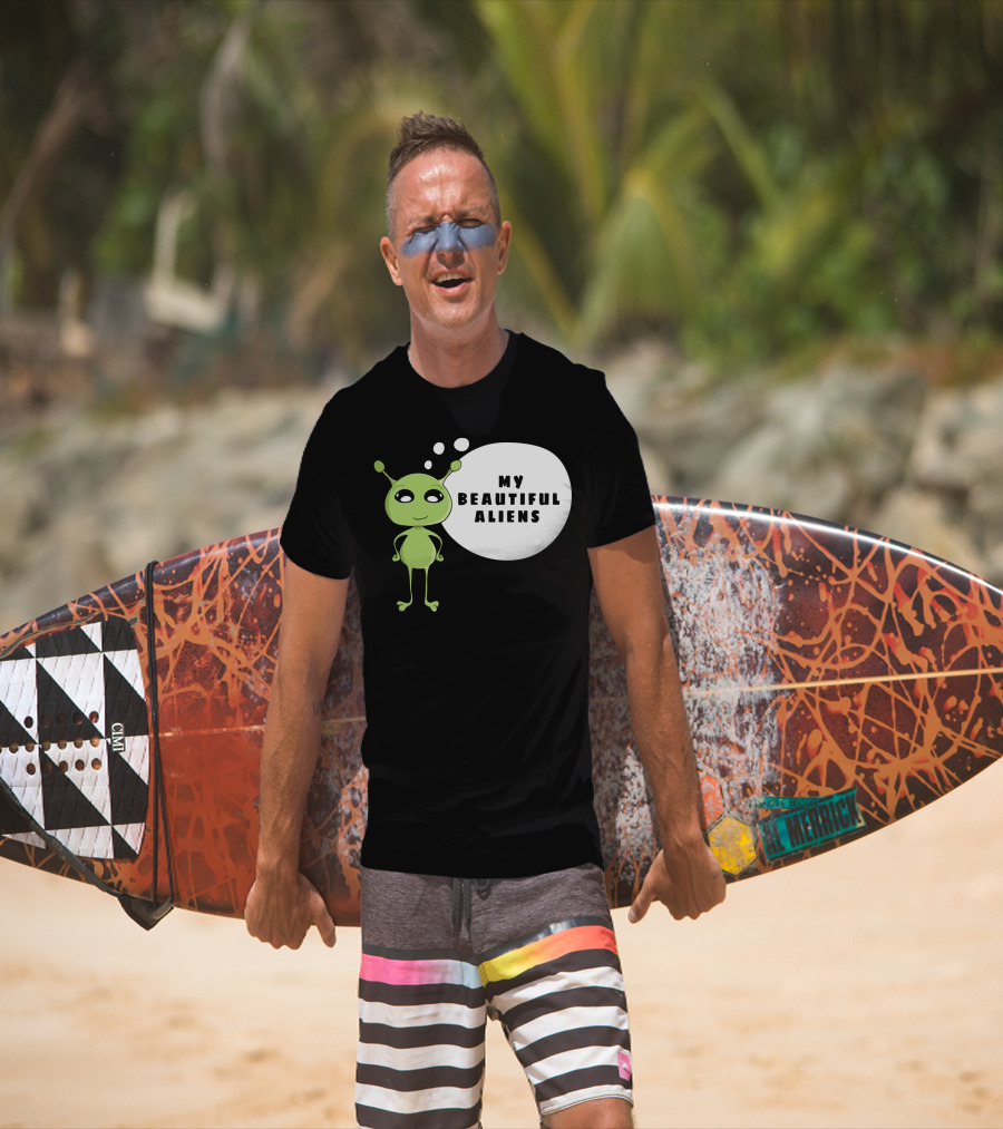 My Beautiful Aliens Ogfam Green Cartoon Character T-Shirt