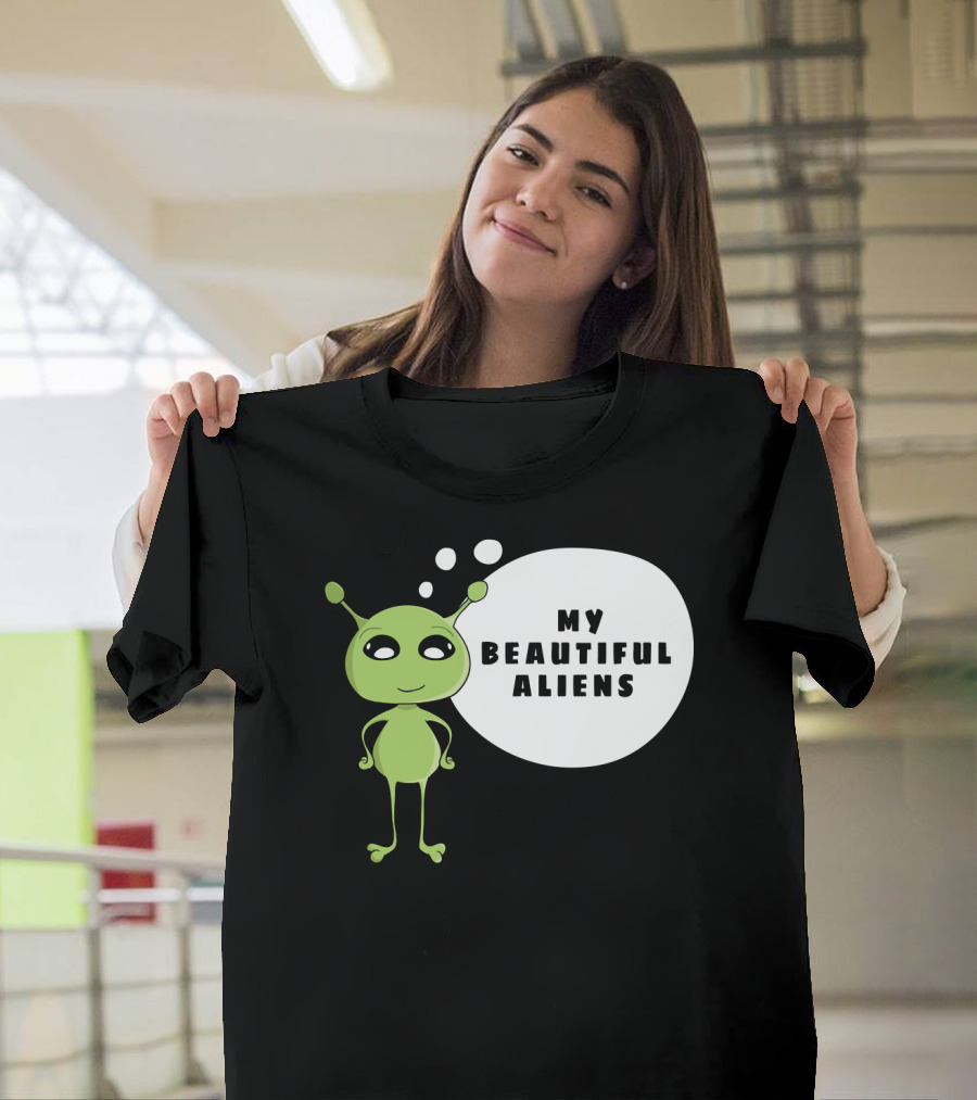 My Beautiful Aliens Ogfam Green Cartoon Character T-Shirt