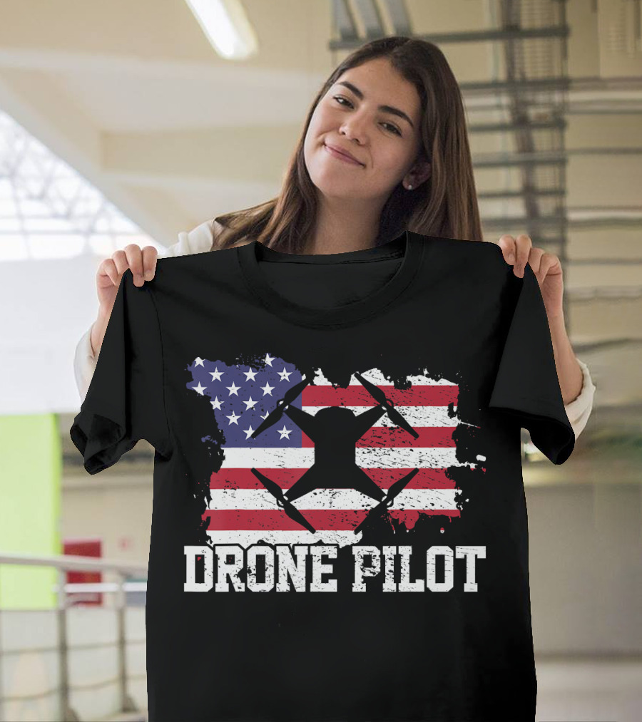 Drone Pilot American Flag USA T-Shirt