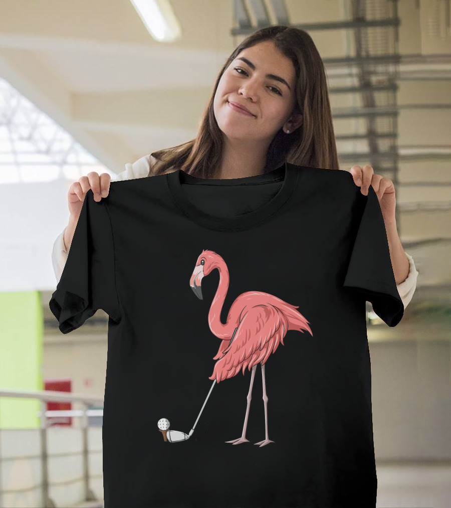 Flamingo Playing Golf Golfer With Club And Ball T-Shirt