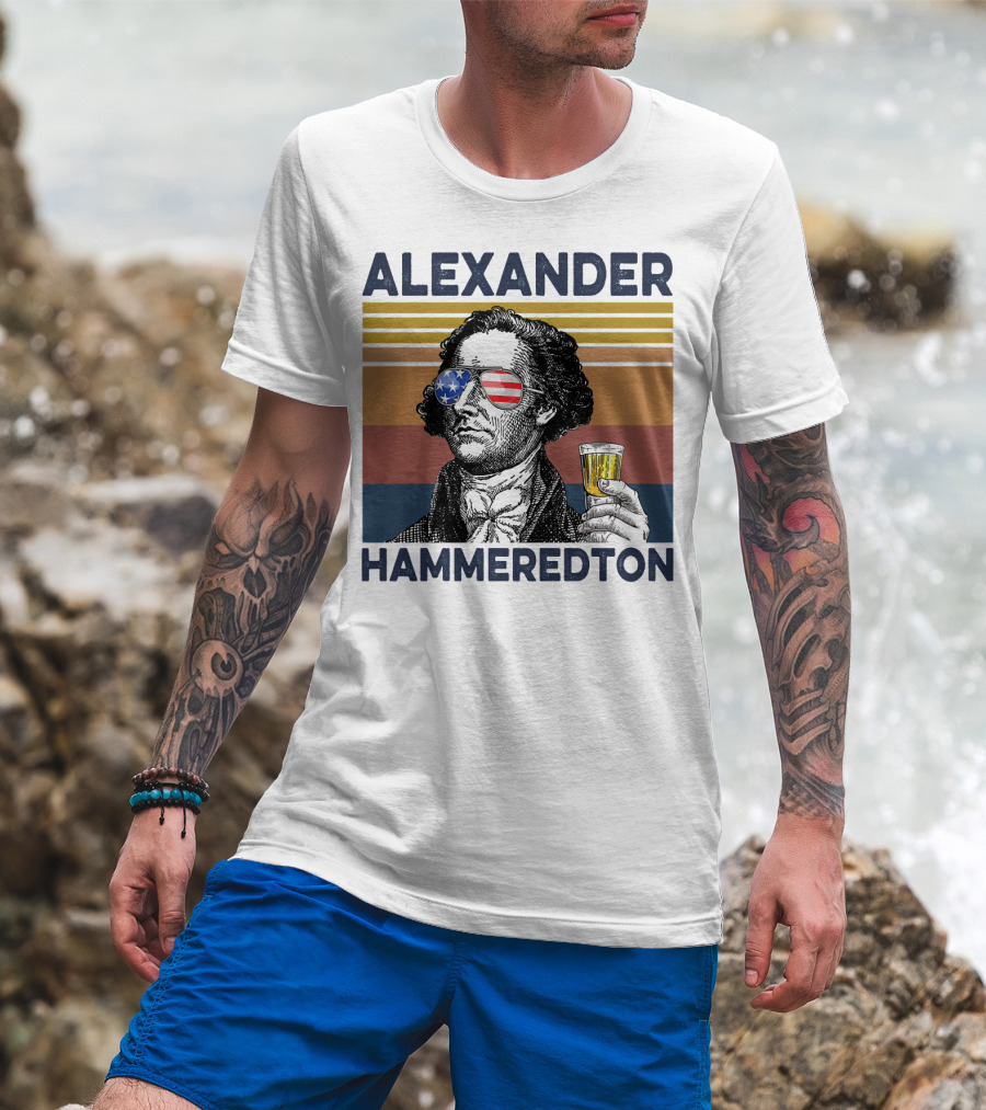 Alexander Hammeredton USA Vintage Drink Patriotic Sunglasses T-Shirt