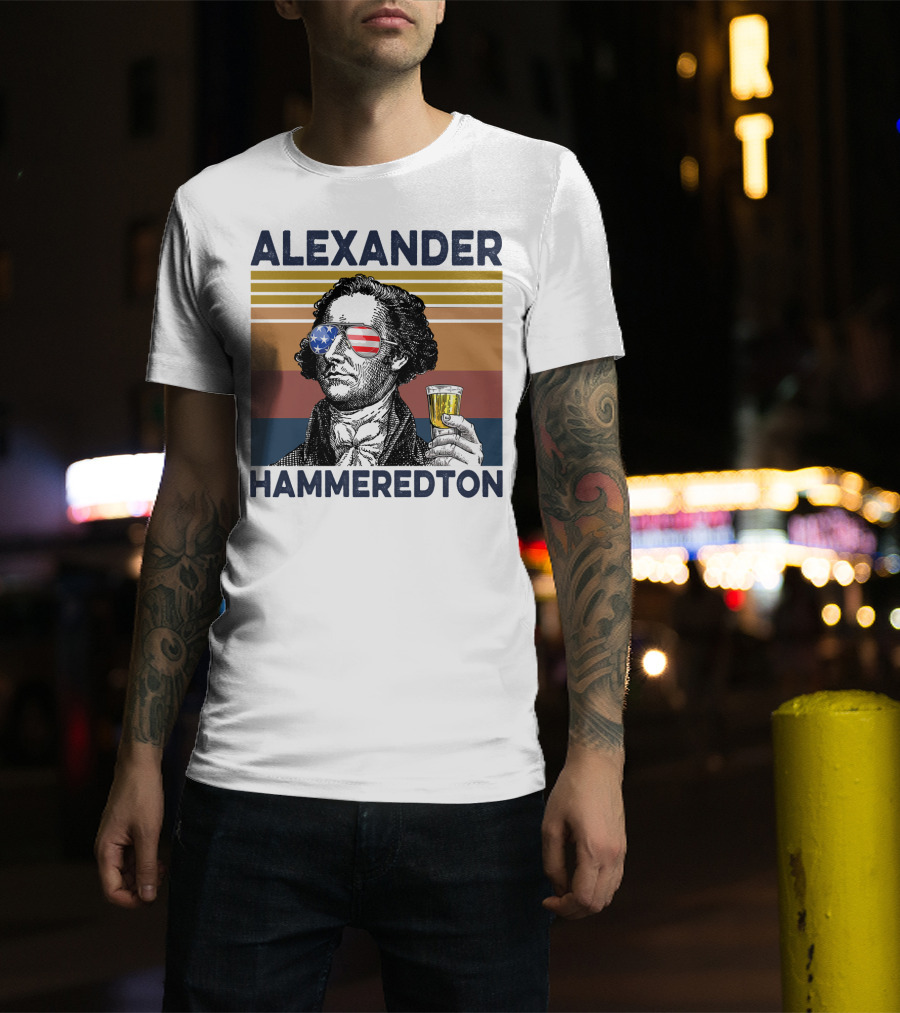 Alexander Hammeredton USA Vintage Drink Patriotic Sunglasses T-Shirt