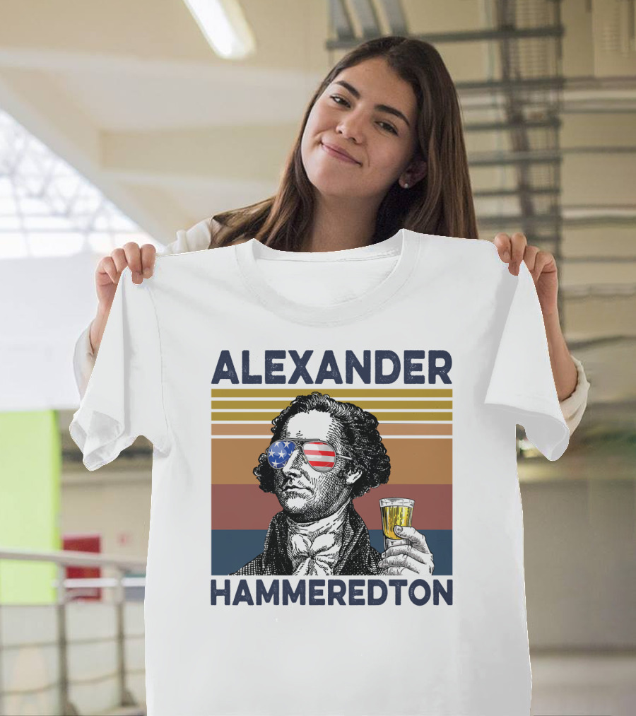 Alexander Hammeredton USA Vintage Drink Patriotic Sunglasses T-Shirt