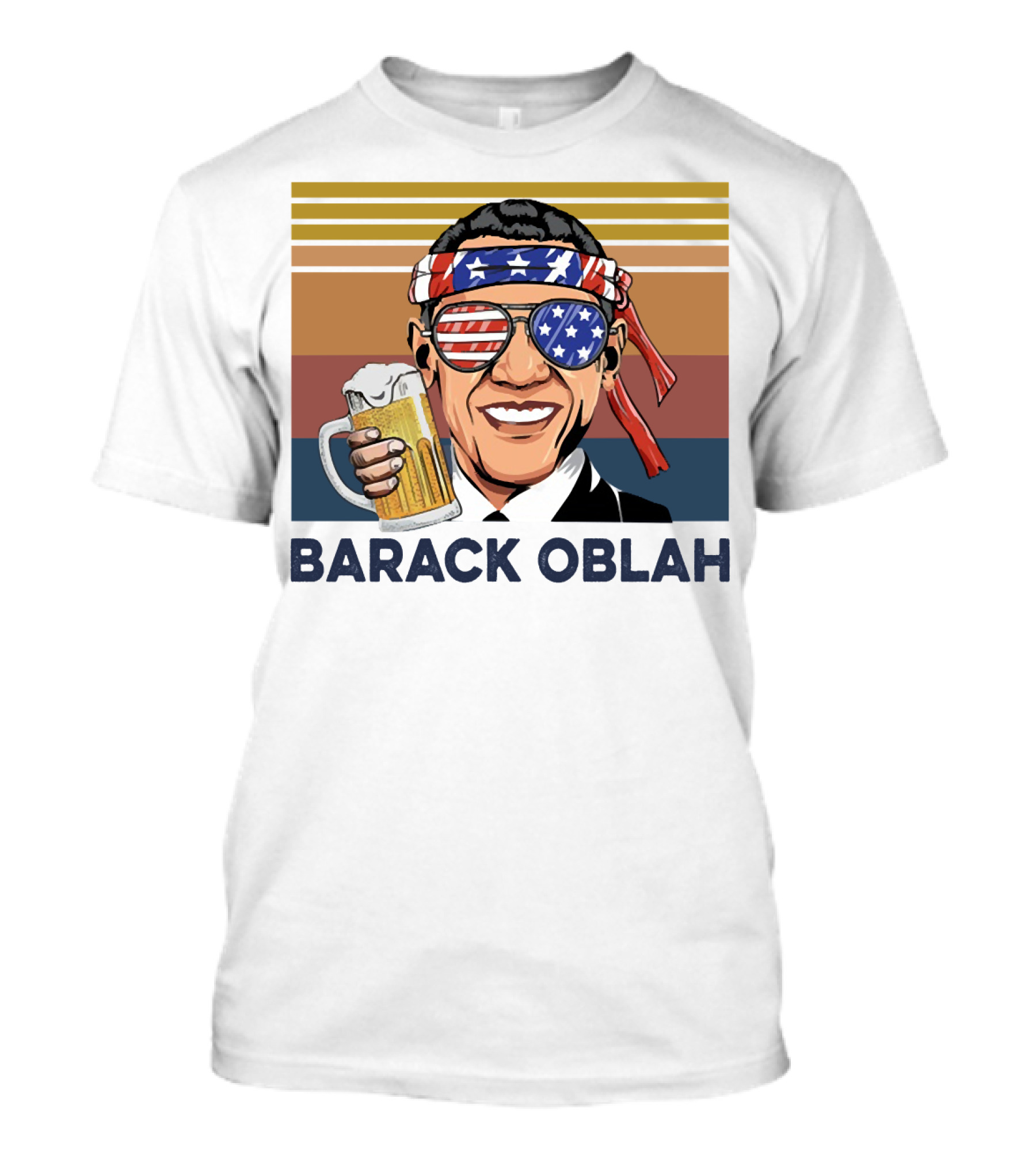 Barack Obama Oblah Drink Vintage USA Flag Headband And Stars Stripes Shades With Beer Mug T-Shirt