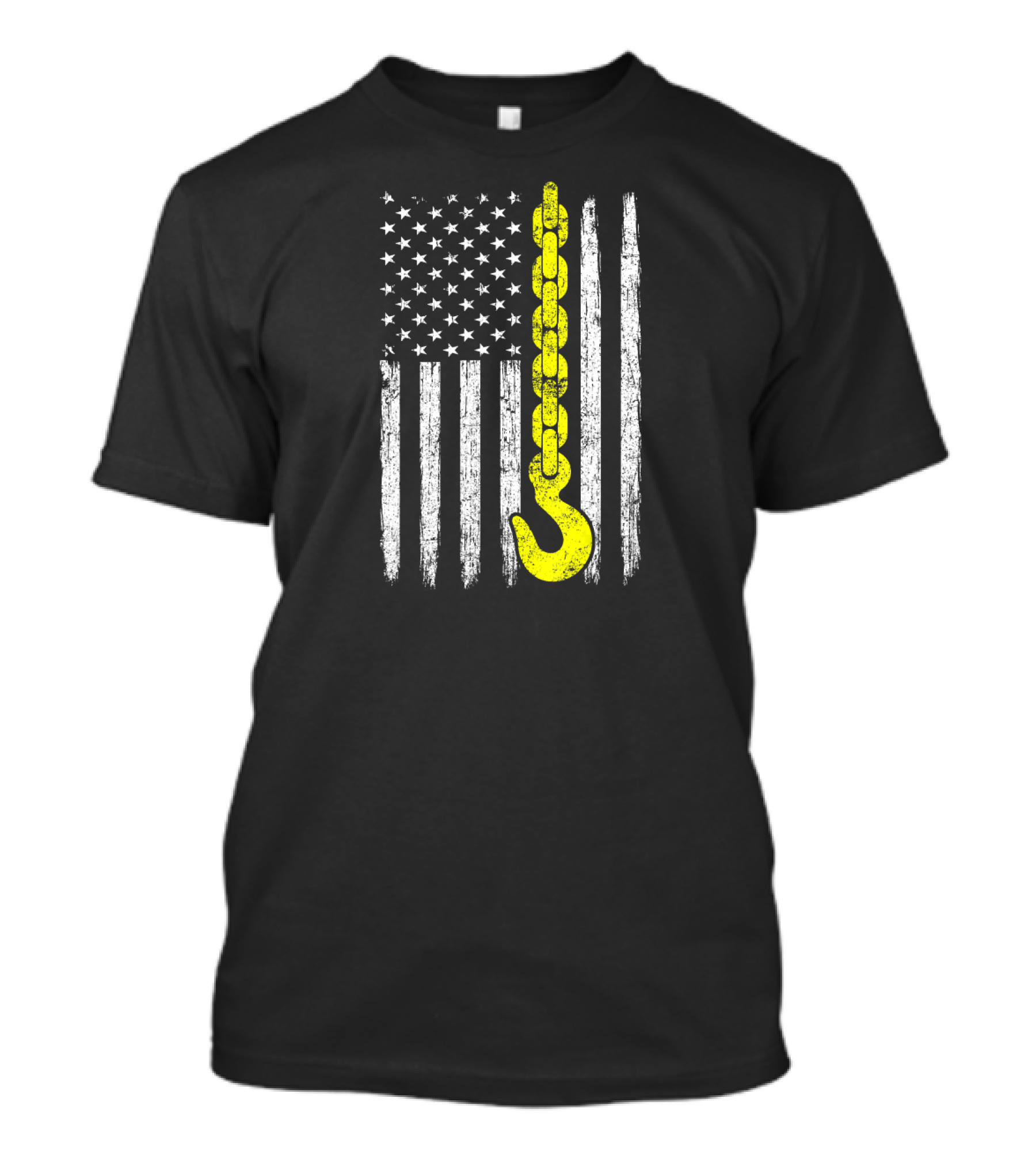 USA Flag Yellow Chain Hook Truck Driver T-Shirt