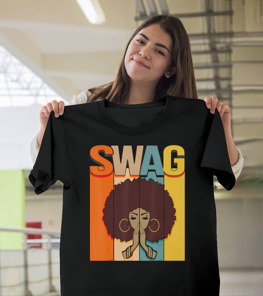 SWAG Melanin Afro Icon With Praying Hands Black History T-Shirt
