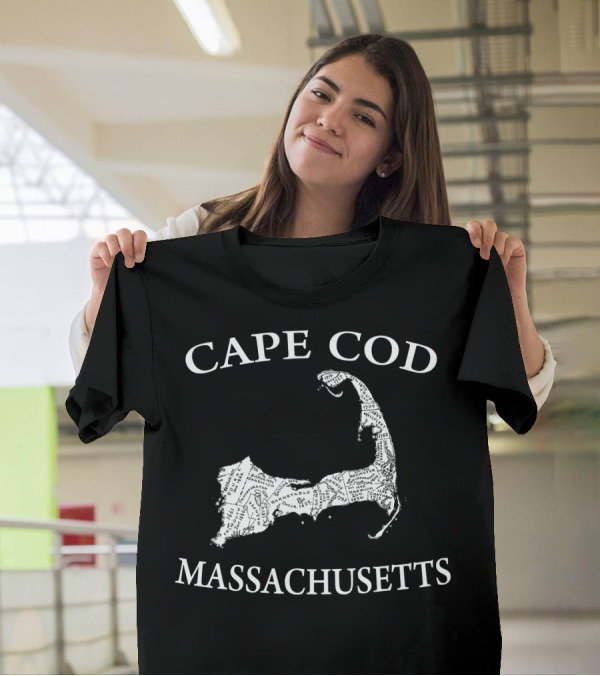 Cape Cod Map Massachusetts Text Overlay T-Shirt