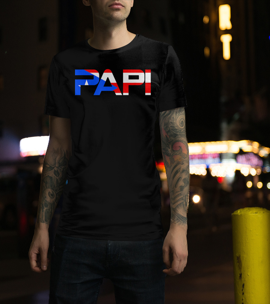 Papi Puerto Rico Flag Dad Father Patriotic Papi Text T-Shirt