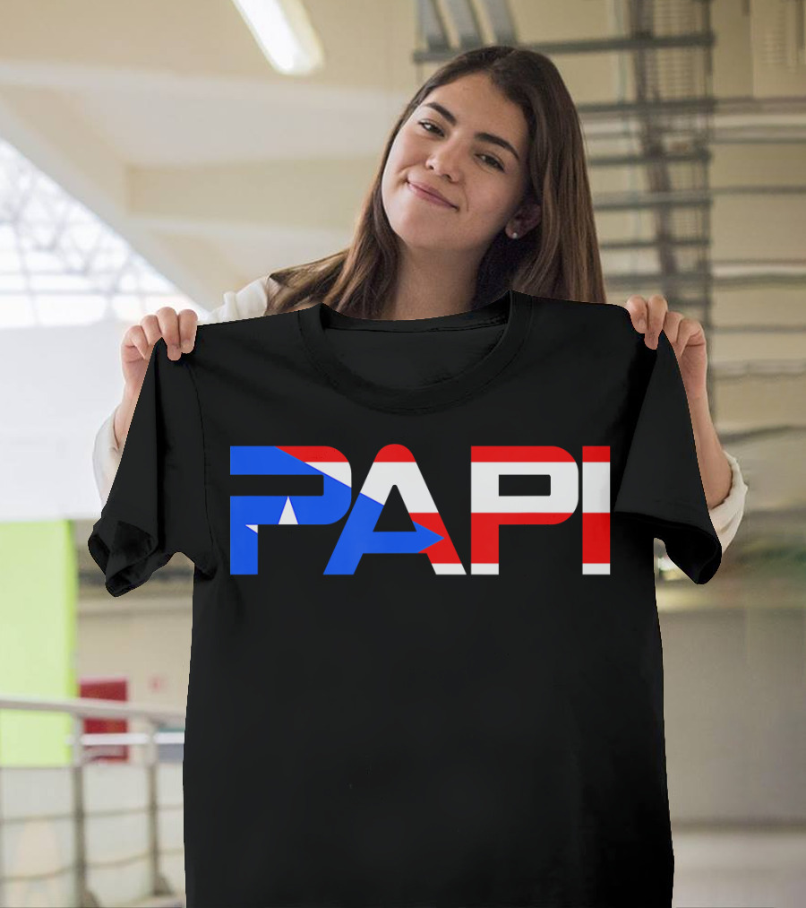 Papi Puerto Rico Flag Dad Father Patriotic Papi Text T-Shirt