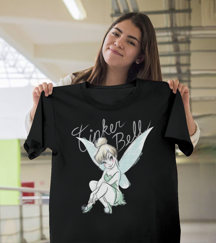 Disney Tinker Bell Kneeling Fairy Sketch with Wings T-Shirt