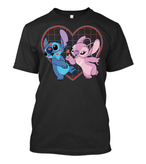Disney Lilo And Stitch Angel Heart Grid Love T-Shirt